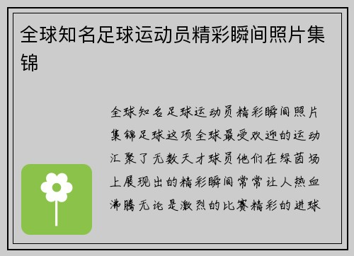 全球知名足球运动员精彩瞬间照片集锦